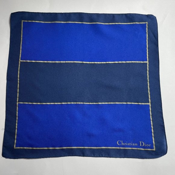 Christian  Dior  Polyester  Women’s Scarf HANDKERCHIEF Navy Blue  & Gold Stripes - Picture 1 of 5